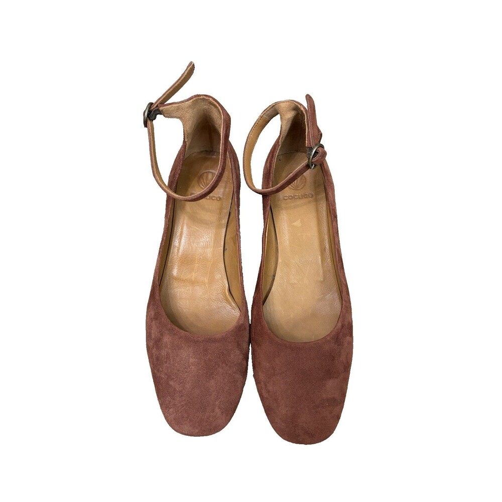Coclio Brown Suede Chunk Heel Strap Women's 36.5 US 6.5